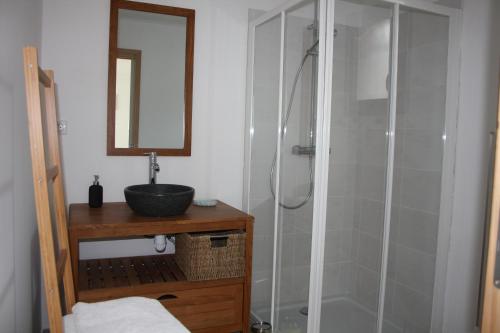 une salle de bain avec douche et lavabo dans l'établissement chambre face a la mer, à Porticcio