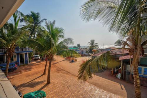 a group of palm trees on a dirt road at Roseal Beach Front in Baga