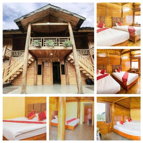 a collage of four pictures of a house at Rose Farm Sa Pa in Sapa