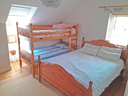 a bedroom with a wooden bunk bed with a ladder at M047 Sattva Carrowholly Westport in Westport