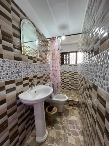 a bathroom with a sink and a toilet at Best Point Home in Kokrobite