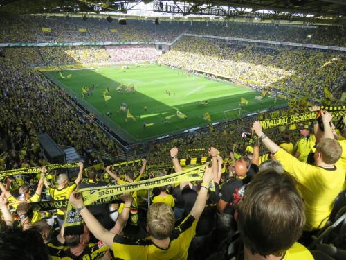 a crowd of people at a soccer game at Radisson Blu Hotel Dortmund in Dortmund
