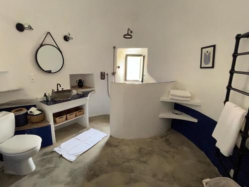 une salle de bain avec toilettes, lavabo et miroir dans l'établissement Château du Barry, à Saint-Jean-de-Valériscle