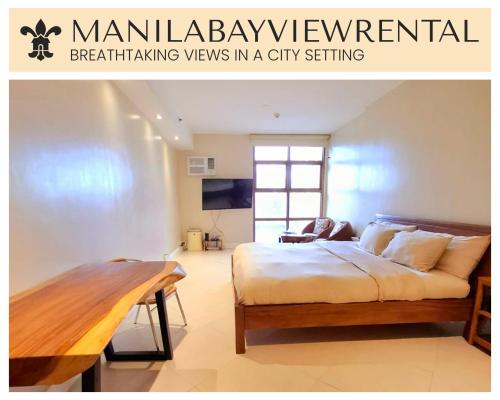 Cama o camas de una habitación en MANILA BAYVIEW RENTAL- LUXURY AND SUPERIOR 1 - 5 BEDROOM CONDOS WITH BALCONY POOL BAYVIEWS NETFLIX - Housekeeping Available-