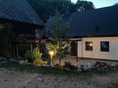 a house with a tree in front of it at Dom Gościnny Zarembianka in Międzylesie
