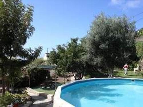 a large swimming pool in a yard with trees at Malpais de Candelaria Villa with Pool in Bence