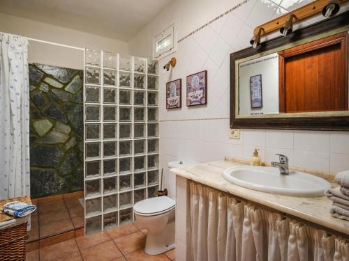 a bathroom with a sink and a toilet and a shower at Malpais de Candelaria Villa with Pool in Bence