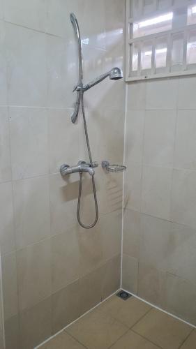 a shower with a shower head in a bathroom at Apartement Graniet in Paramaribo