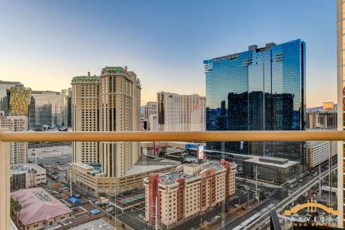a view of a city skyline with tall buildings at MGM Signature-22-615 Strip View Balcony Studio in Las Vegas