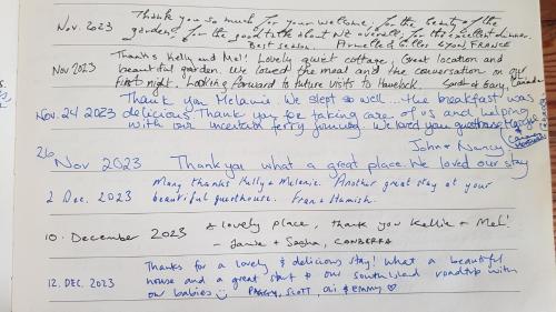 a letter to my mother thanking me for my handwriting at Te Hoiere Guesthouse in Havelock