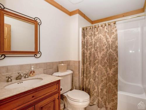 a bathroom with a toilet and a sink and a shower at Wintertime in Windham