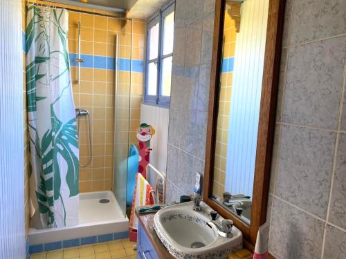 une salle de bain avec un lavabo et une douche dans l'établissement Gite de la Fresque, à Penmarcʼh