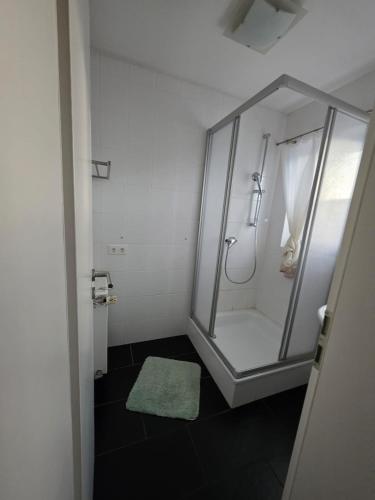 a shower with a glass door in a bathroom at Shiraz-Home das Ferienhaus in Holzminden, 120qm Privatsphäre für ungestörte Erholung in Holzminden
