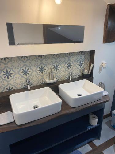 a bathroom with a white sink and a mirror at Ferme Fleurie in Bergesserin