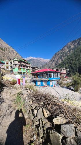 a shadow of a person standing on a rock wall at Formosa cafe & hostel in Kasol