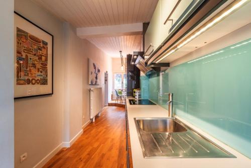 - une cuisine avec un évier en acier inoxydable dans l'établissement Le Grenier, à Saint-Jean-dʼAulps