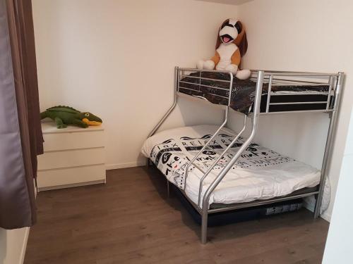 - un lit superposé avec un ours en peluche au-dessus dans l'établissement Agréable maison de ville au coeur de Troyes, à Troyes