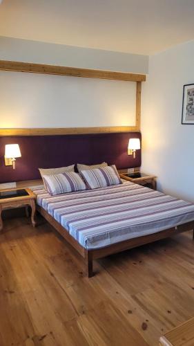 a large bed in a room with two lamps at Tara Homestay in Darjeeling