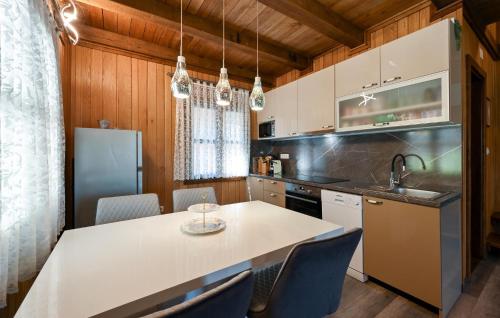 a kitchen with a white table and chairs and a refrigerator at Stunning Home In Veliko Trgovisce in Veliko Trgovišće