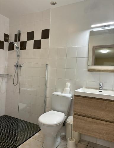 Bilik mandi di Gîte de charme à la Ferme de Bonavis 125 M2