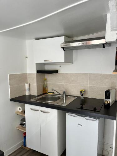 une cuisine avec un évier et un plan de travail dans l'établissement Duplex Rue Huchette - DABNB, à Limoges