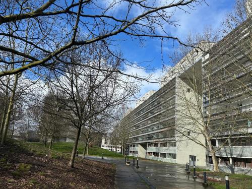 Large bright T4, tram, parking