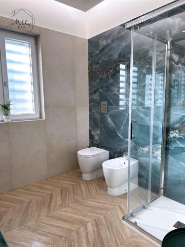 a bathroom with a toilet and a glass shower at B&B Villa Milly in Frattaminore
