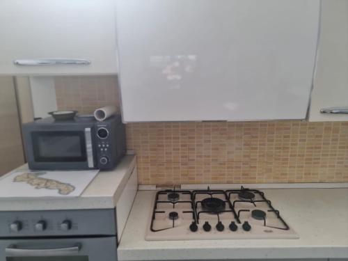 a kitchen with a stove and a microwave on a counter at Il Gelso in Lecce
