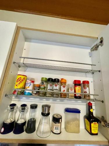 a refrigerator filled with lots of different types of food at Traumhaus an der Lahn- Dreamhouse at River Lahn in Lahnstein