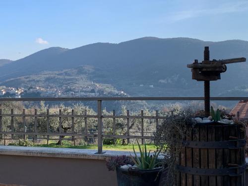 a balcony with a view of a mountain at Agriturismo La Terrazza su Farfa in Castelnuovo di Farfa