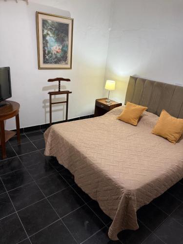 Un dormitorio con una cama grande y un televisor. en Don David, en Salta