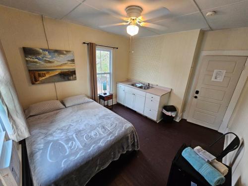 a bedroom with a large bed and a sink at Wilmington Classic Next To Downtown in Wilmington