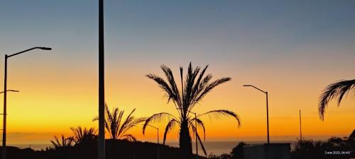 a sunset with palm trees and street lights at Condo located 8 min from DT & 15 min from Airport in San José del Cabo