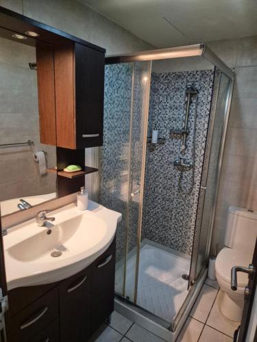 a bathroom with a sink and a shower at Urban Chic Apartment Marsalforn in Marsalforn