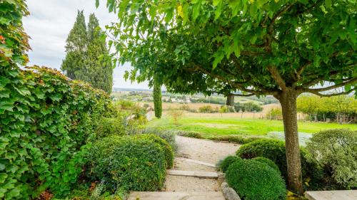 a garden with a tree and a path at Propriété Le Monneton in Sainte-Christie