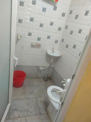 a bathroom with a toilet and a sink at Bhardwaj Home Stay in Mathura