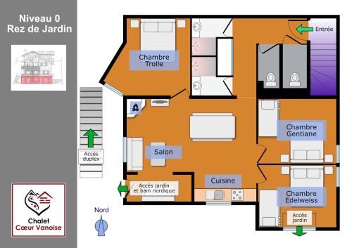 a floor plan of a house at Chalet des Trappeurs Coeur Vanoise 15 persons in Champagny-en-Vanoise