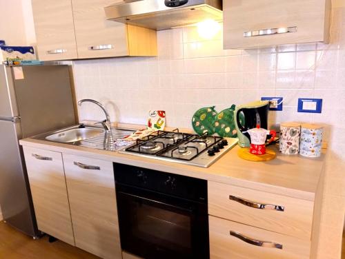 a kitchen counter with a stove and a sink at Da Cocò in Udine