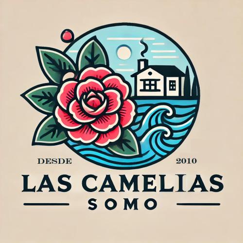 a logo for las canacionias songo with a flower at "LAS CAMELIAS SOMO" un lugar para desconectar!! Vistas al MAR!! in Somo