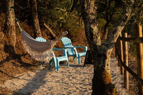 two chairs sitting in a hammock in the woods at Casa da Colina in Amarante