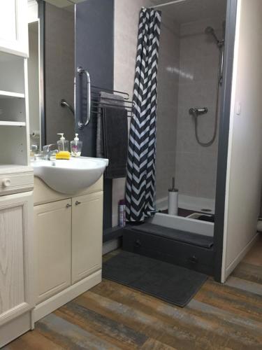 une salle de bain avec une douche avec un lavabo et une baignoire dans l'établissement Nys, à Saint-Sauveur-de-Cruzières