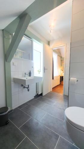 a bathroom with a sink and a toilet at Good Stay Aparthotel mit kostenlosen Parkplätzen in Dresden