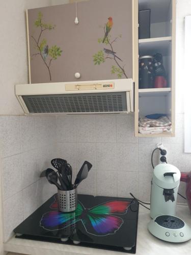 - une cuisine avec un comptoir, un évier et un comptoir dans l'établissement Location vacances, à Argelès-sur-Mer