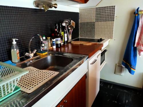 un évier de cuisine avec un égouttoir à vaisselle à côté dans l'établissement Escondus, à Vars