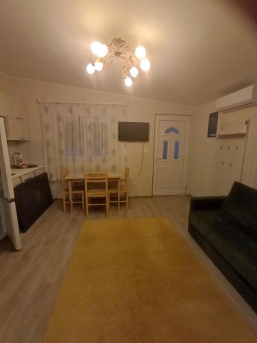 a living room with a table and a couch at Dubrava 112 in Dobra Voda