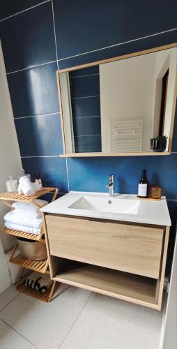 une salle de bain avec un lavabo et un miroir dans l'établissement Appartement T2 cœur de Dinan, à Dinan