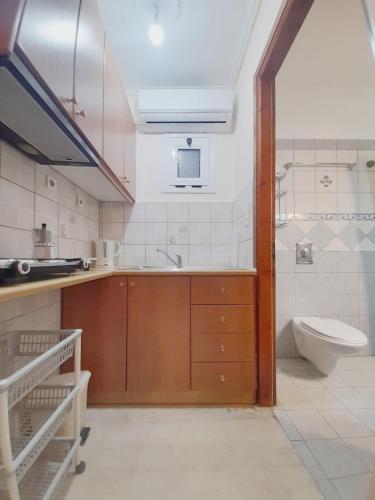 a bathroom with a sink and a toilet in it at Pension Holidays in Vasiliki