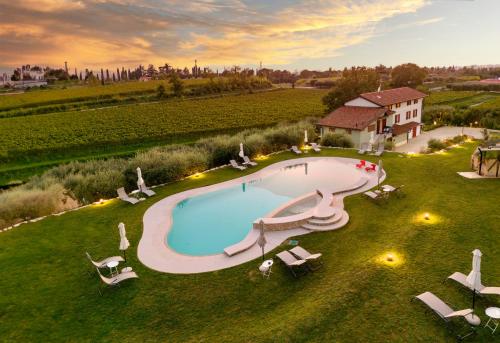 an overhead view of a swimming pool in a field at Residenza Vesentini in Pastrengo