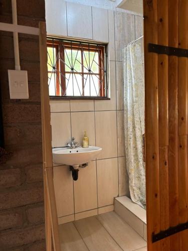 a bathroom with a sink and a window at Mount Gerizim Farm in Louisvale
