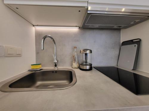 una encimera de cocina con fregadero en una cocina en Studio lumineux Bruxelles, en Bruselas